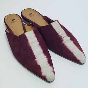 H&M Studio Burgundy White Tie Dye Suede Mules 41